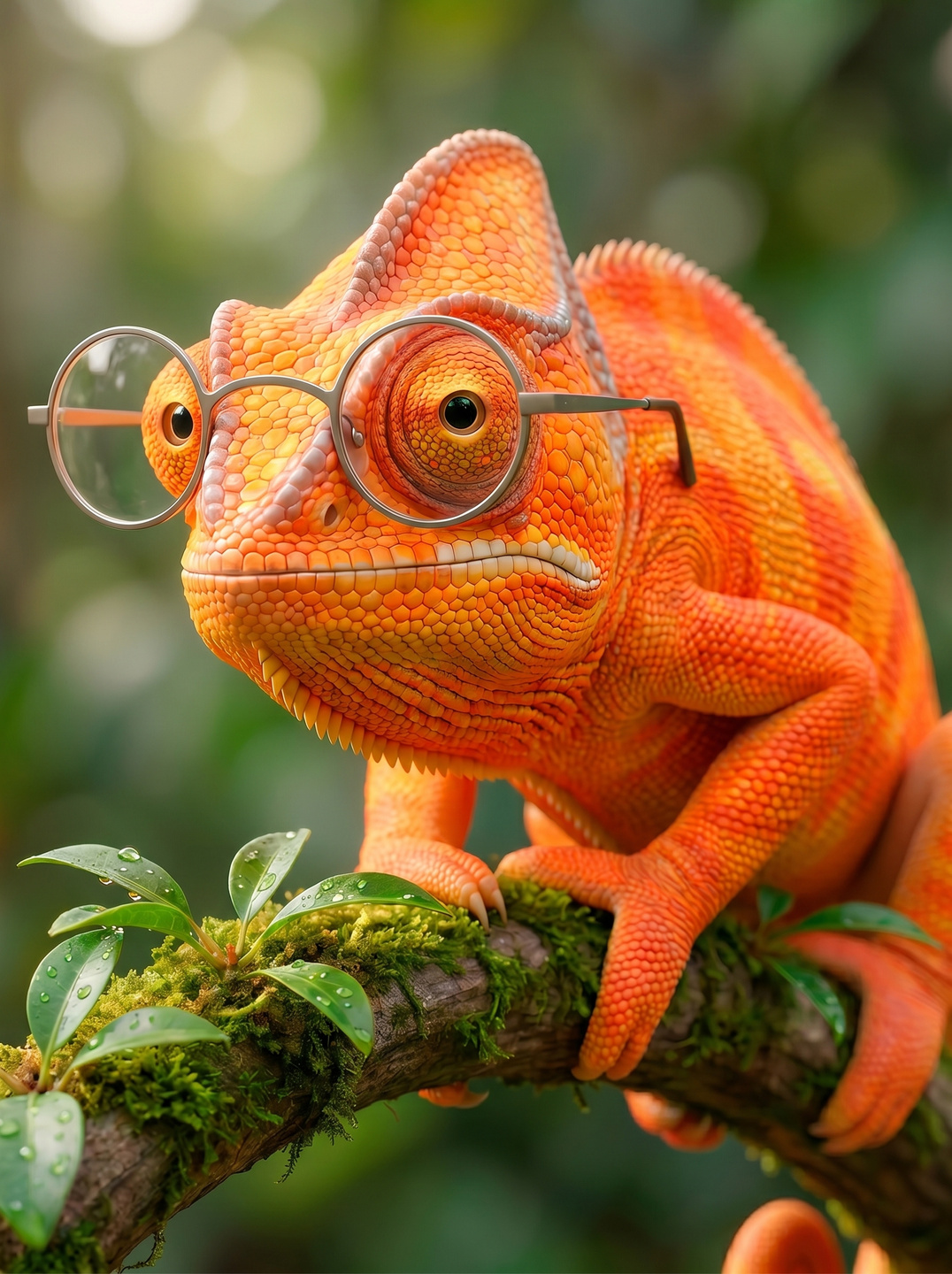 Camaleón naranja de Graffy con gafas